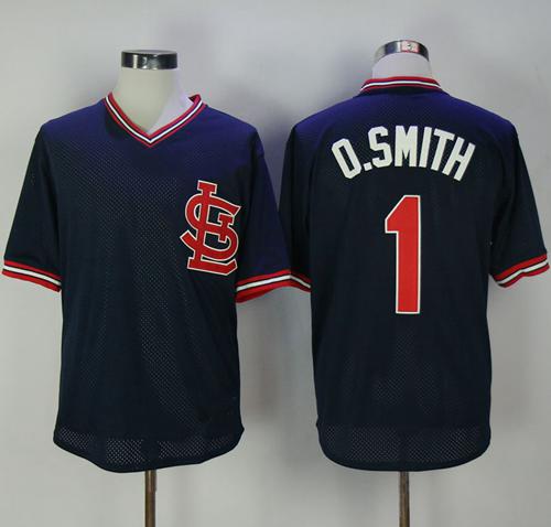 Mitchell And Ness 1994 Cardinals #1 Ozzie Smith Navy Blue Throwback Stitched MLB Jersey - Click Image to Close